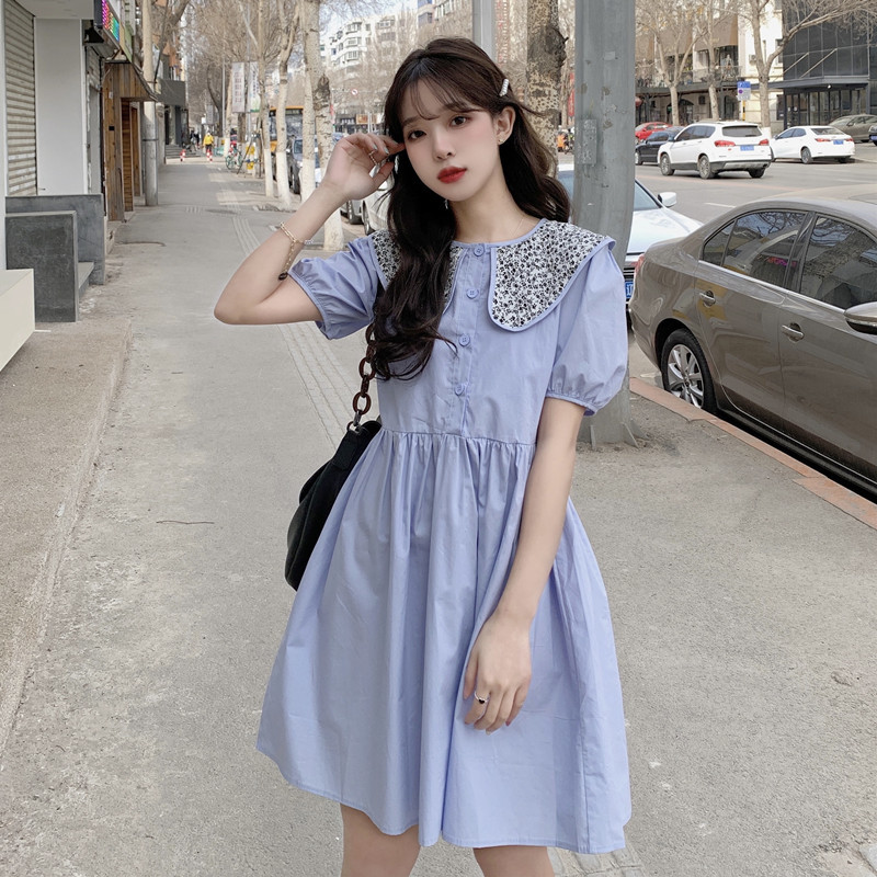 Loose Puff Short Sleeve Peter Pan Collar White Shirts Dress Women Summer Sweet Japan Style Fashion Vestido Feminino Preppy Chic 210429