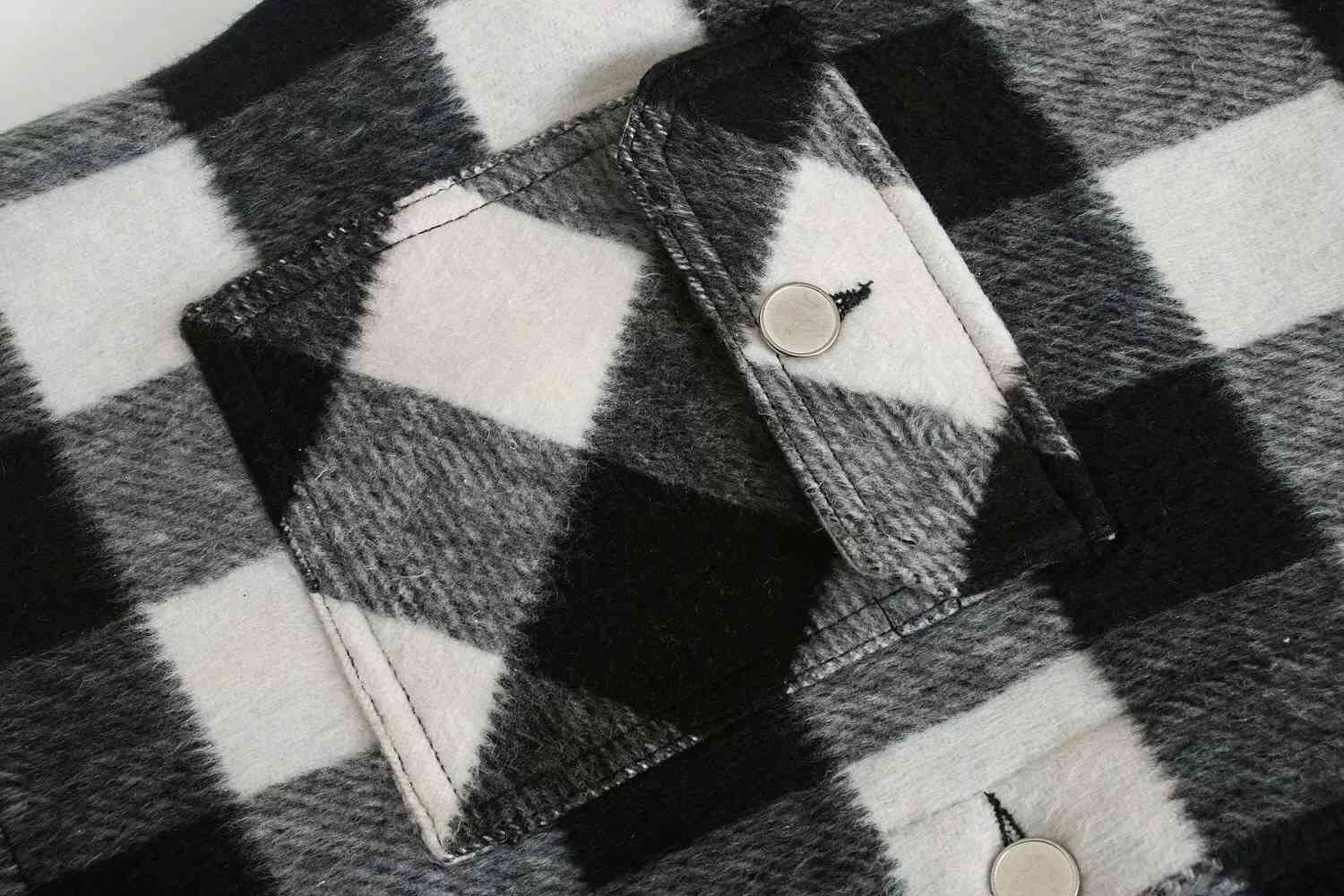 Spring Gingham Check Plaid Shirt Coat Oversize Style Lapel Pockets Woolen Jacket Causal Women Outerwear 2 colors 210429