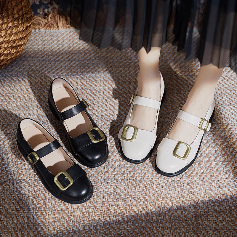 Dress Shoes Autuspin Genuine Leather Women Fashion Retro Double Buckle Decoration Round Toe Thick Heels Pumps Ladies Casual Footwear, Beige
Dress Shoes Autuspin Genuine Leather Women Fashion Retro Double Buckle Decoration Round Toe Thick Heels Pumps Ladies Casual Footwear, Beige
