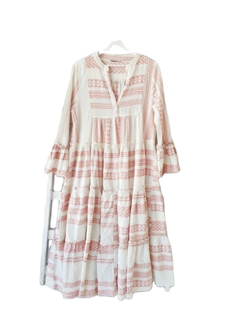 Women Dress Sexy Long Print Maxi V Neck Flare Sleeve Bohemia es Loose Casual Plus Size Summer Beach es 210524