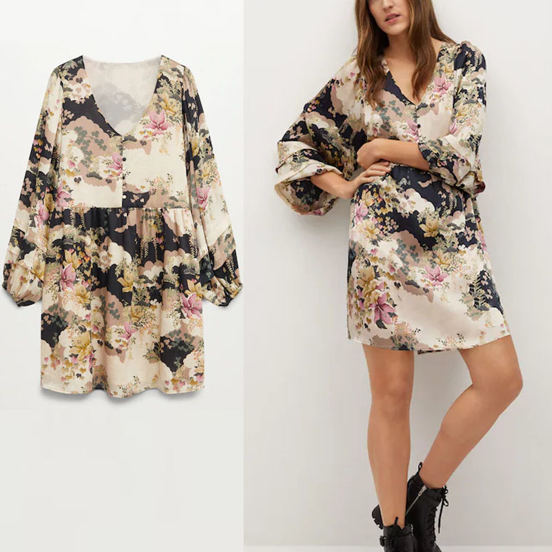 Chiffon Oriental Print Dress Women Long Puff Sleeve V Neck Vintage Short Dresses Female Fashion Loose Pleated Vestido 210518, As picture
Chiffon Oriental Print Dress Women Long Puff Sleeve V Neck Vintage Short Dresses Female Fashion Loose Pleated Vestido 210518, As picture