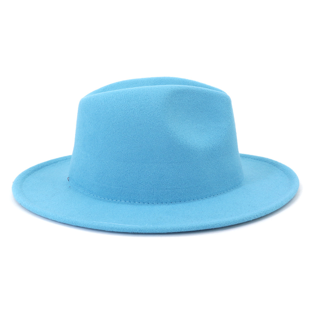New Outer Lake Blue Inner Red Wool Felt Fedora Hat Doublesided Patchwork Formal Dress Wedding Women Hats Felted Classic Jazz Cap