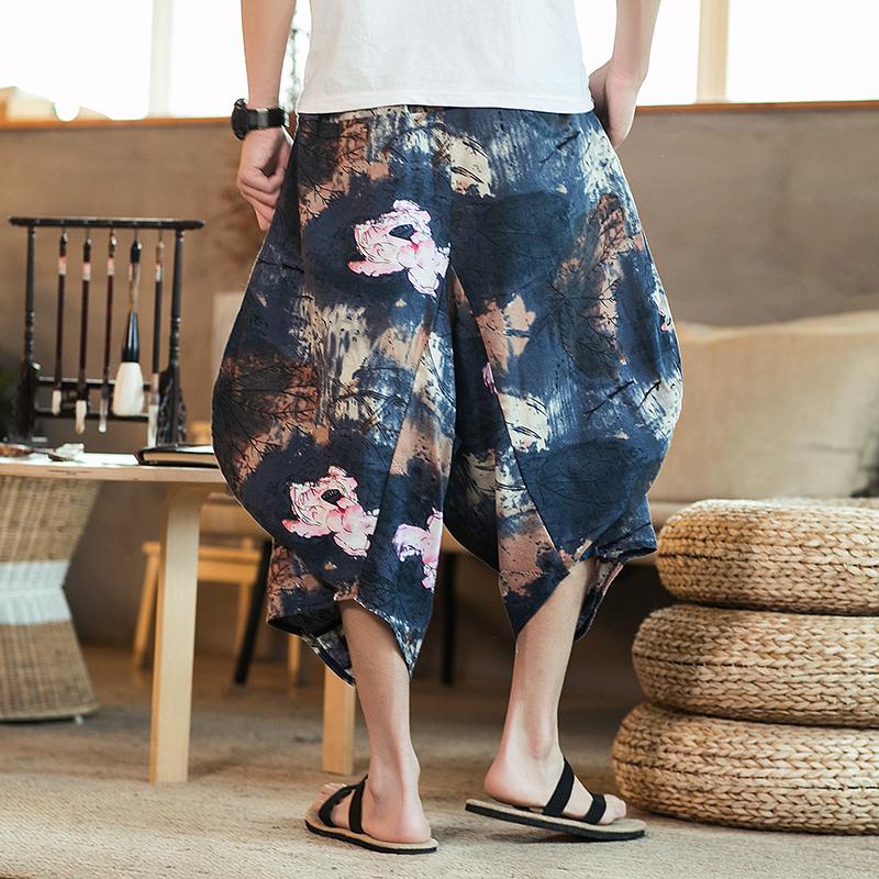 Men Pants Men's Wide Crotch Harem Loose Large Cropped Trousers Wide-legged Bloomers Korean Style Baggy