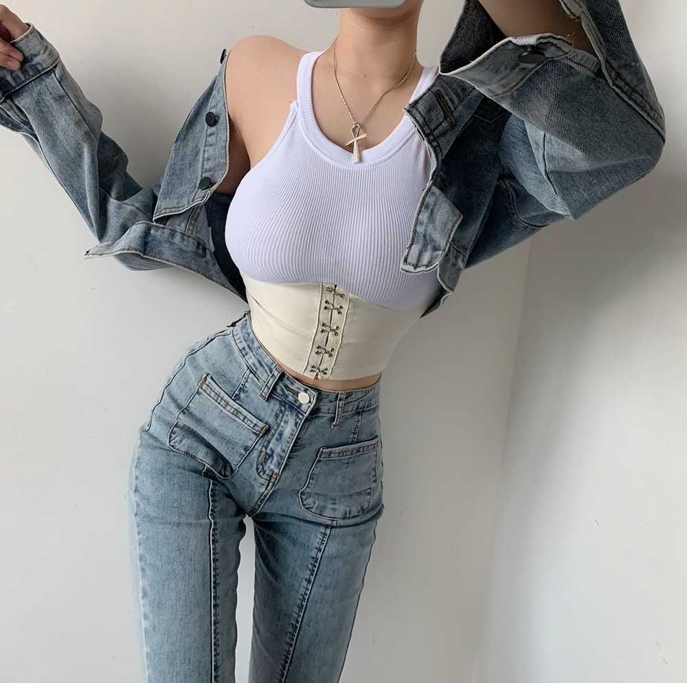 Summer Fashion Womens White Girl Female Knitting Tank Tops Bow Bandage Patchwork Slim V Neck Sexy Top E206 210603