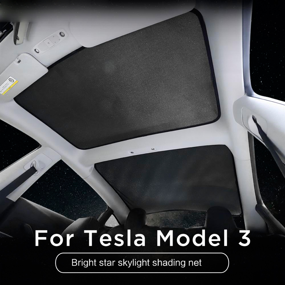 Starry Sky Style Sunshade for Tesla Model 3 Glitter Glass Roof Sun Shade Car Skylight Blind Shading Net Functional Accessories Front Rear Sunshades