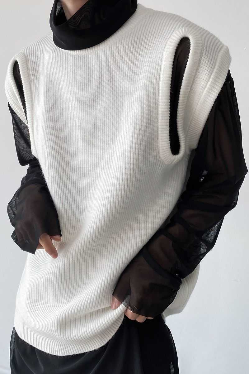 IEFB Korean Fashion Versatile Knitted Vest Sleeveless Double Cuff Kintwear Tops White Causal Chic Clothing Male 9Y8281 210818