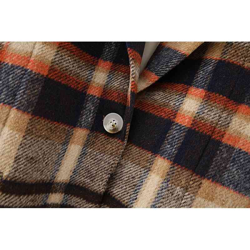 Streetwear Women Woolen Plaid Blazers Fashion Ladies Turn Down Collar Coats Vintage Female Chic Pocket Jackets 210430