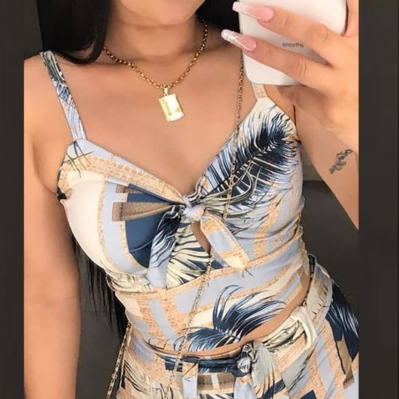 Women Fashion Digital Printing Camisole Shorts Two-Piece Set Women Jumpsuits Women Fashion Playsuit Rompers Fashion Clothes 210521wtt