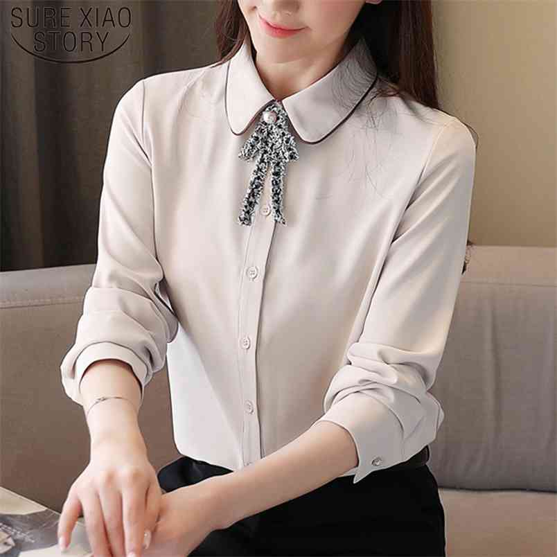 Solid White Long Sleeve Women Blouse and Tops Casual Vintage Cardigan Shirts Blusas Mujer Female Clothing 8102 50 210506