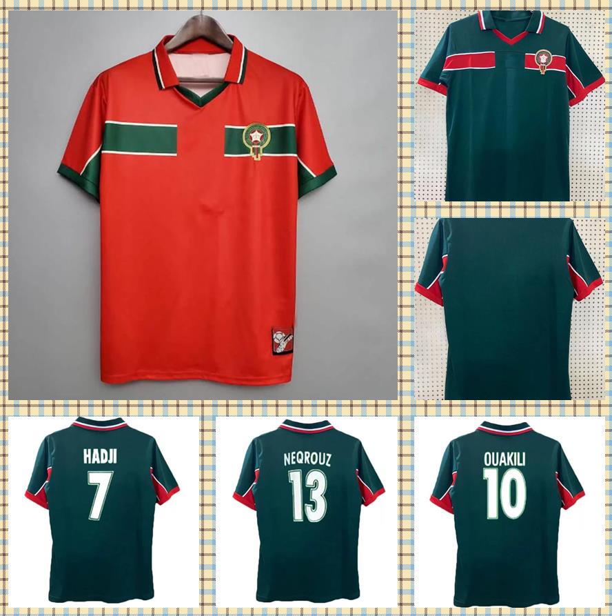 

retro Soccer Jerseys 1998 world cup Morocco BASSIR ABRAMI NEQROUZ OUAKILI home away uniform vintage classical national team kit football shirts, 98away