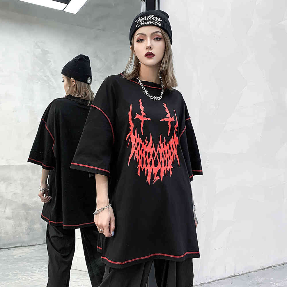 Gothic Oversized Streetwear Tshirt Sloth Summer Clothes Punk Skull Graphic Tees T Shirt Women Fashion Clothing Tops Trend 210406