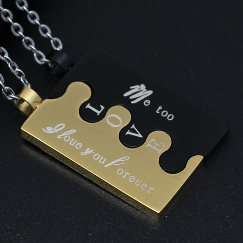 Pendentif Colliers 2pcs / Ensembles Titanium Steel Couple Pendentifs Pendentif Gold Placant Love Puzzle Collier Corée Mariage Bijoux