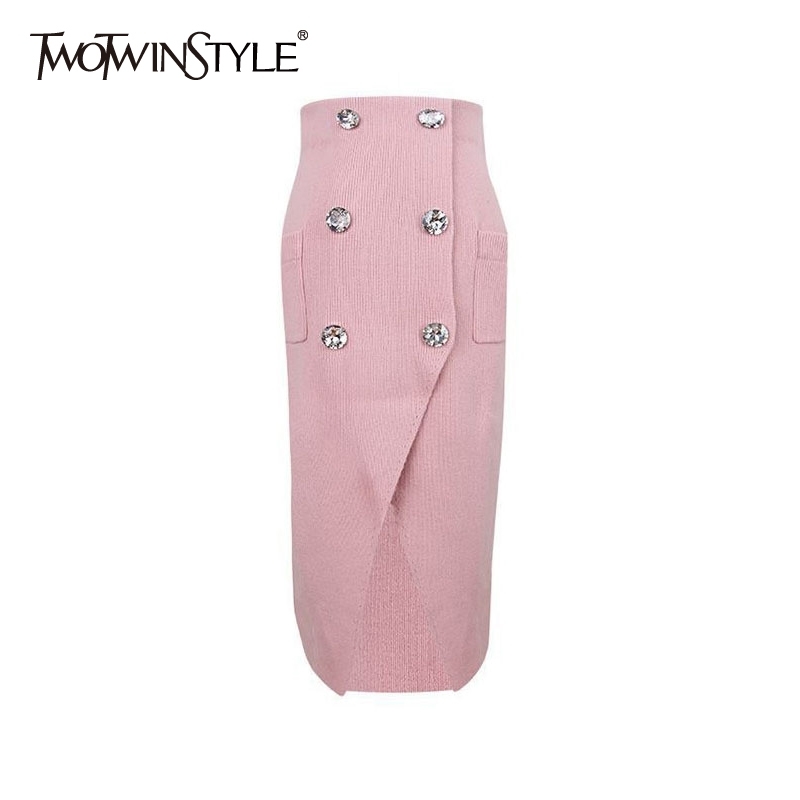 TWOTWINSTYLE Knitted Patchwork Diamond Skirt For Women High Waist Slim Split Skirts Female Fashion Clothing Autumn 210517, Pink
TWOTWINSTYLE Knitted Patchwork Diamond Skirt For Women High Waist Slim Split Skirts Female Fashion Clothing Autumn 210517, Pink