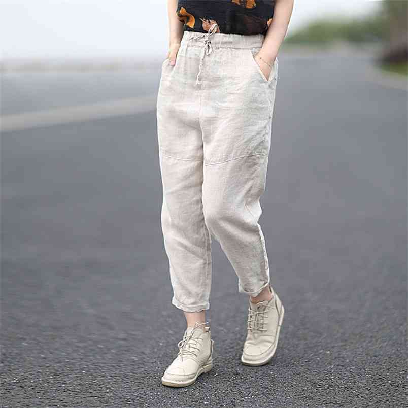Arrival Spring Summer Women Loose Solid Cotton Linen Anklelength Pants Allmatched Casual Harem Plus Size S987 210512
