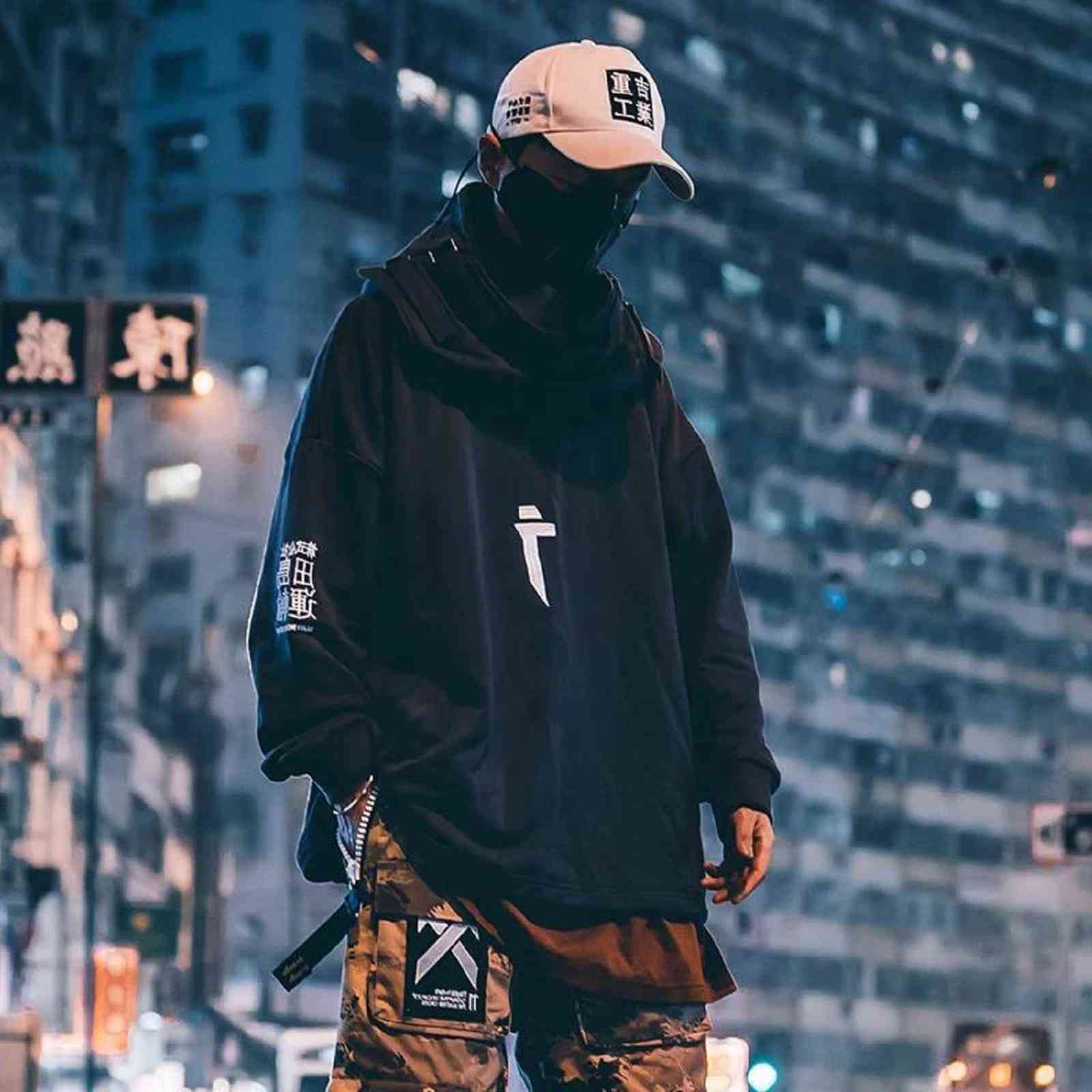 11 BYBB'S DARK Japanese Streetwear Hoodie Men Harajuku Neck Fish Mouth Pullovers Sweatshirts Oversized Hip Hop Hoodies Techwear 211116