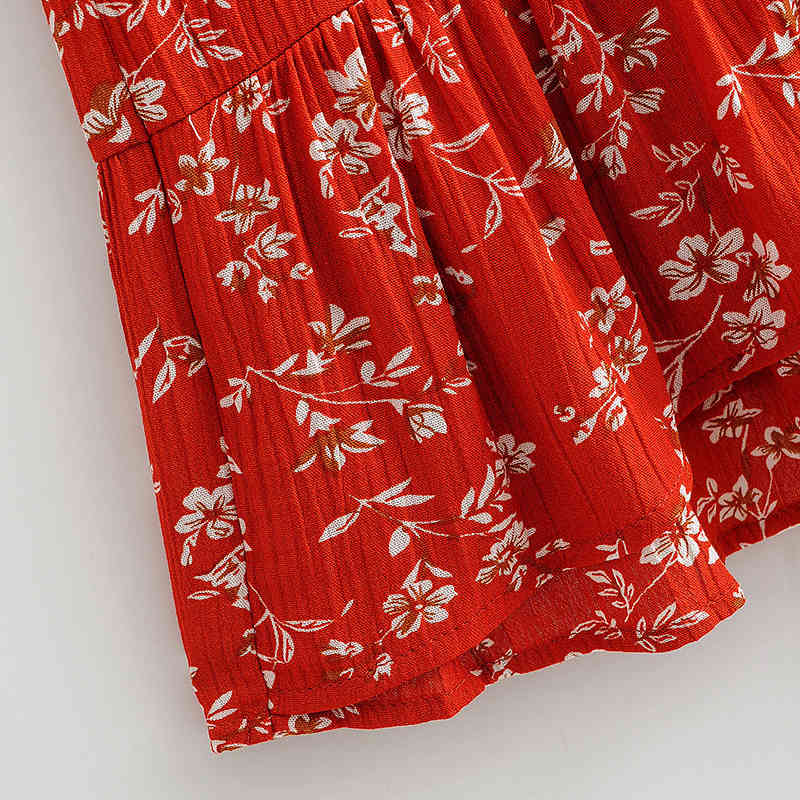 Women V Neck Ruffle Wrap Dress Summer A Line Beach Party es Casual Short Sleeve Floral Print Mini 210515