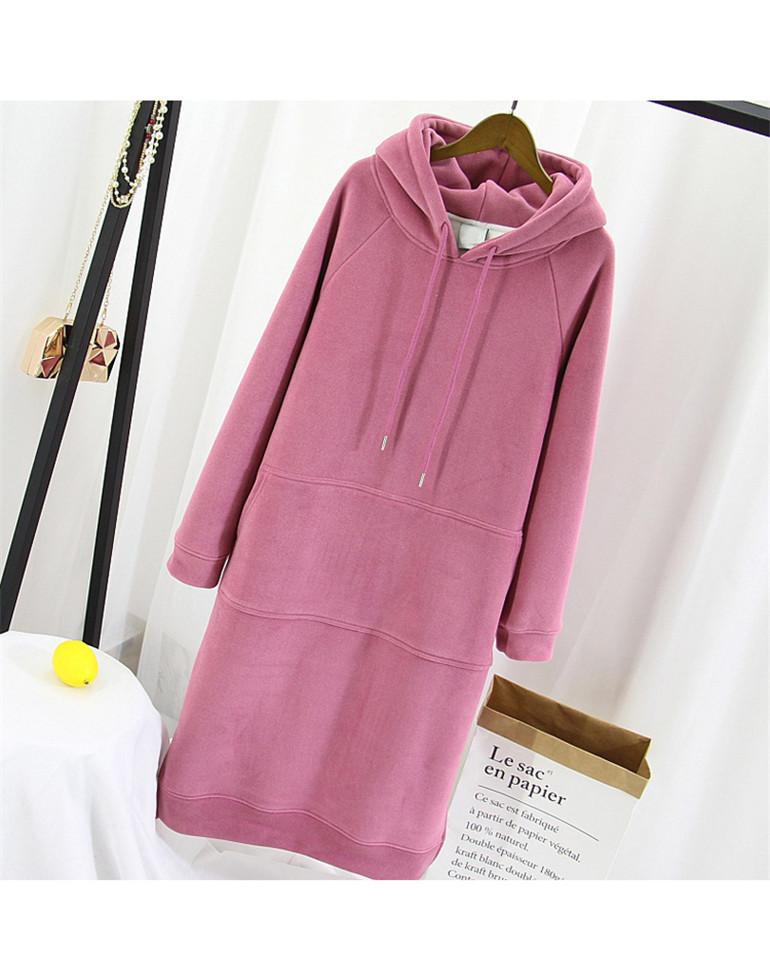 Winter Women Thicken Hoodies Sweat Dress Drawstring Warm Casual Loose Long Sleeve Midi With Pockets Dresses