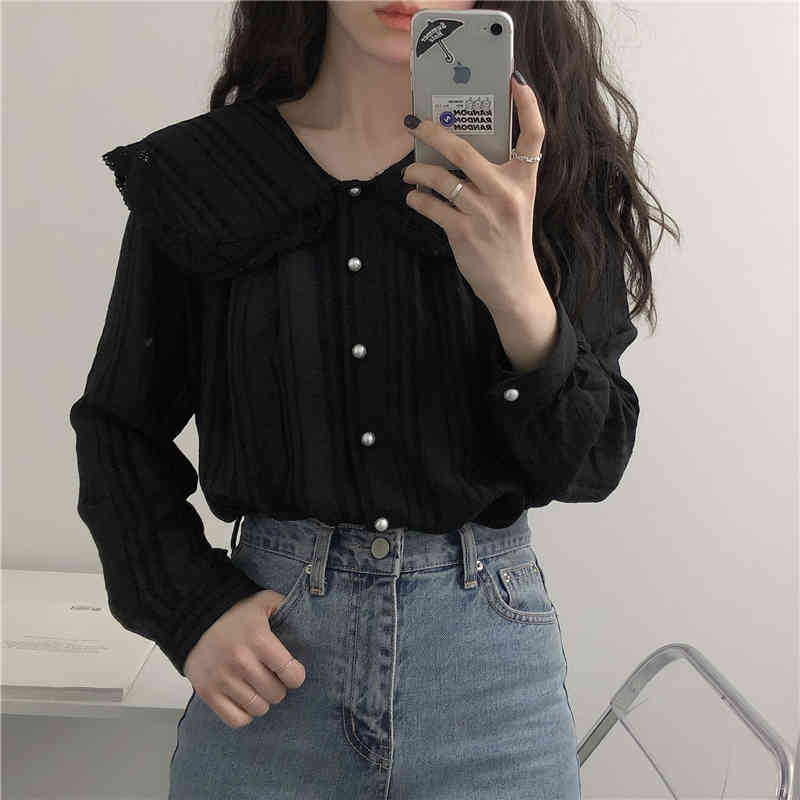 Comelsexy Retro Vintage Lace Blouses Solid Chic Office Lady French Elengant Sweet Female Shirts Tops 210515