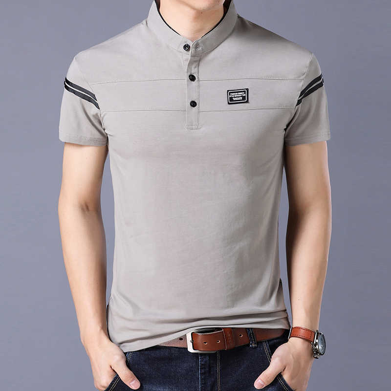 Liseaven Men's T Shirt Short Sleeve Mandarin Collar T-Shirt Tops & Tees Male Tshirts Men Clothing 210629