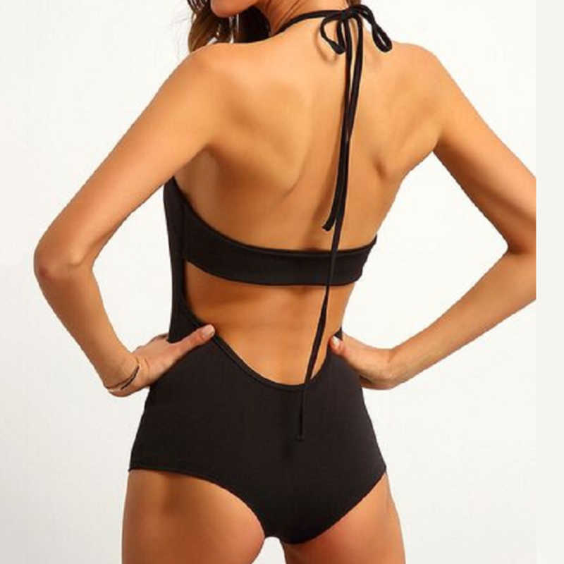 Sexy Swimsuit Backless Halter Beach Swimwear Crochet Bikini Bathing Suit Black Swimming For Women 210625