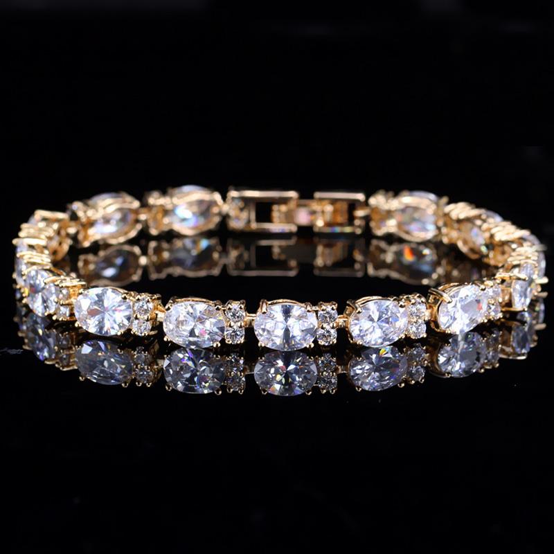 Dubai Yellow Gold Color Jewelry Oval Olive Green Crystal Connect Bling CZ Classy Ladies Bracelet Bangle For Women AB079 Link, Chain