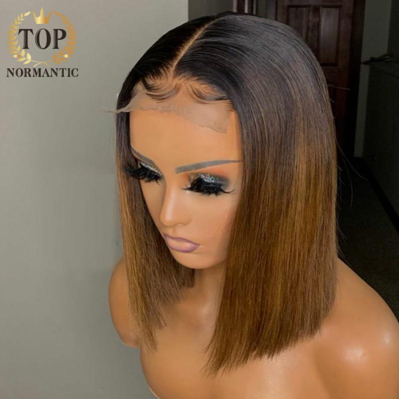 Topnormantic Straight Lace Front Human Hair Wigs Ombre Brown Color Wig With Baby Brazilian Remy women wigs