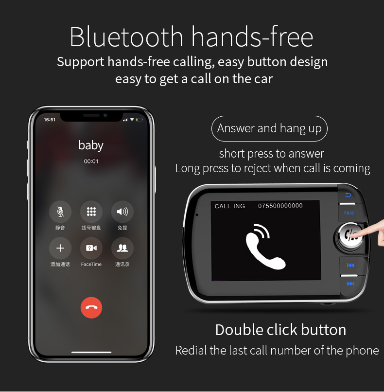 Car Bluetooth FM Transmitter Modulator DAB Digital Broadcast Phone QC3.0 Quick Charger Car Radio Audio Adapter MP3 Player with LCD Display