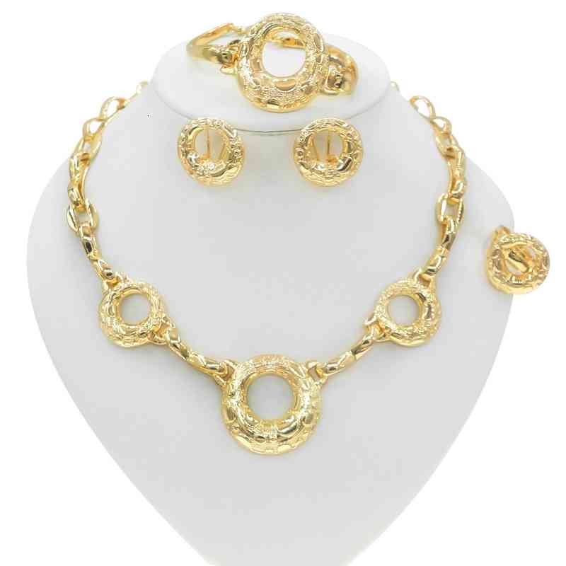 Exaggerated Fashion Jewelry Set Color Preserving Zinc Alloy Necklace Earring Bracelet Four Piece Female