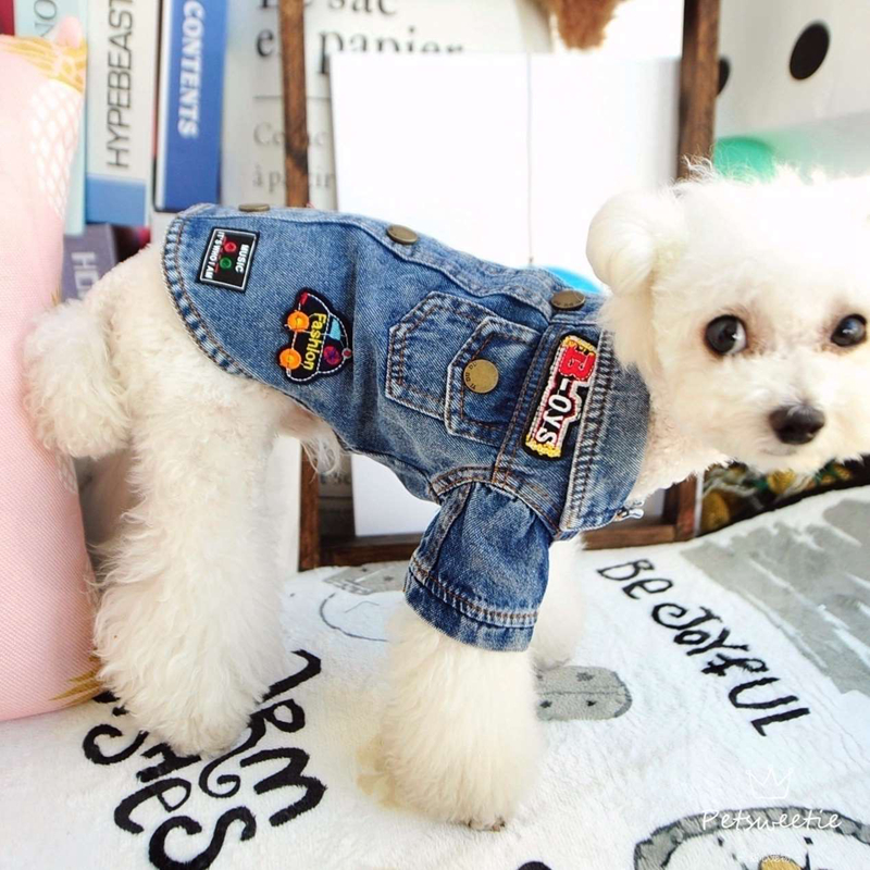 Dog Apparel Blue Black Dogs Denim Vest Small Medium Doggy Cats Lapel Vests Classic Puppy Vintage Washed Jeans Jacket(Pattern Five-Pointed Star) A154