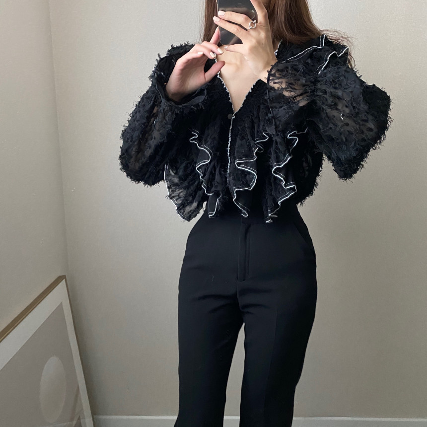 Comelsexy Sweet Gentle V-Neck Tassel Ruffles All Match Blouses Korean Chic Vintage Streetwear Office Lady Shirts 210515