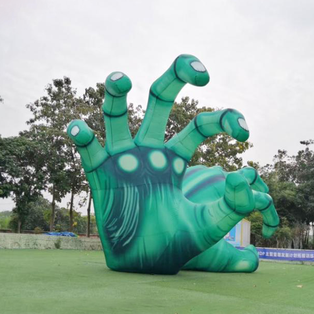 Customized giant green inflatable halloween yard decorations horror skeleton hand for outdoor