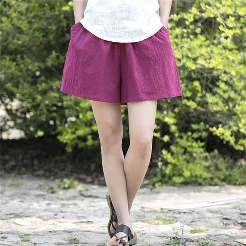 Johnature Summer Women's Shorts Cotton Linen Solid Loose Plus Casual More Color Soft 210714
