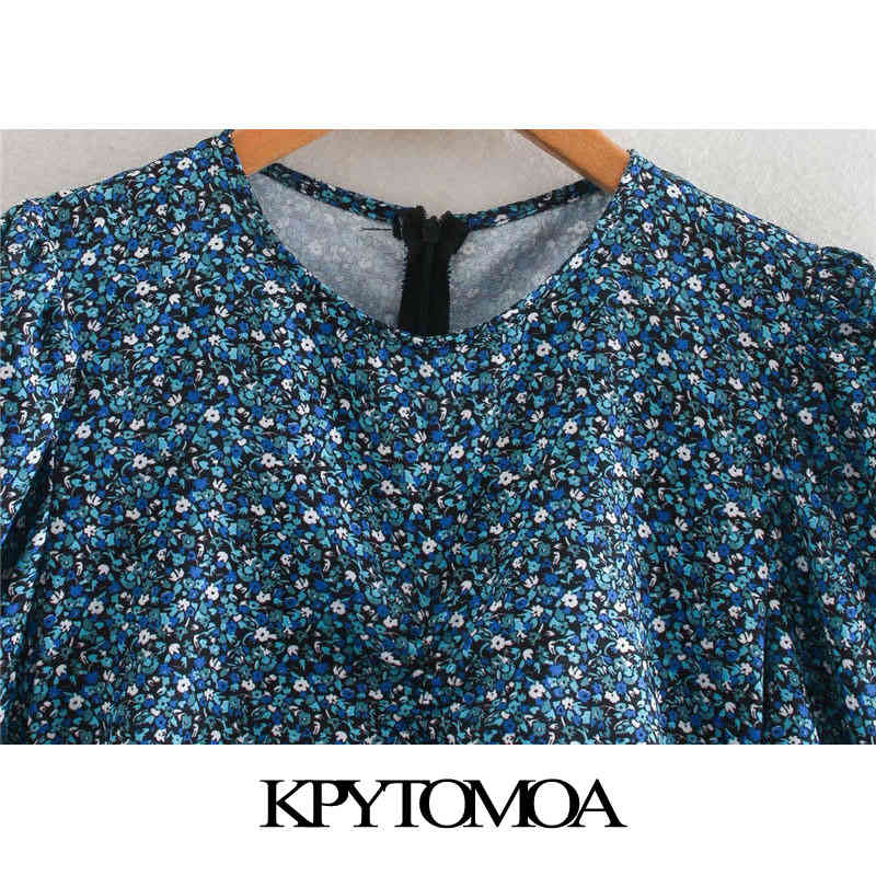 Women Chic Fashion Floral Print Pleated Mini Dress Three Quarter Sleeve Back Zipper Female Dresses Mujer 210420