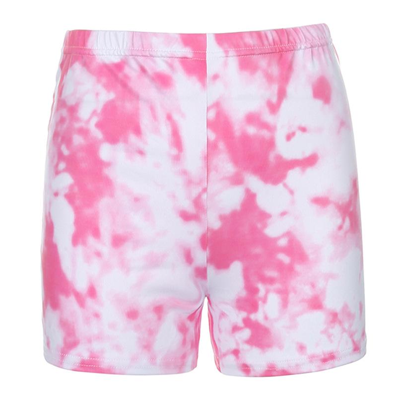 Pink Tie-dyed Casual 2 Piece Set Green O Neck Long Sleeve Loose Hoodie Lace Up Elastic High Waist Purple Print Woman Shorts Women's Tracksui