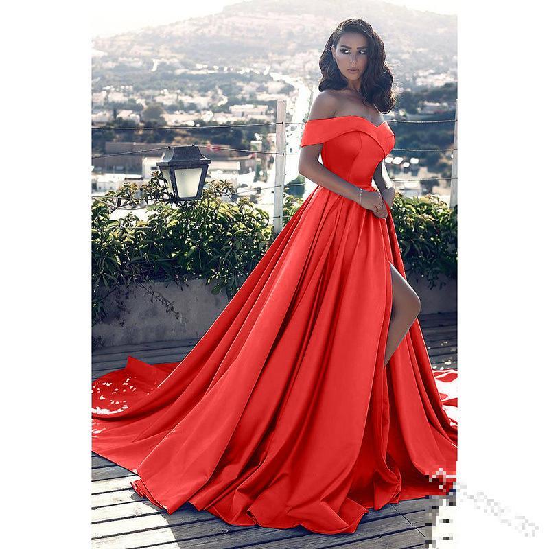 Women Dress Slash Neck Split Off Shoulder Dresses 5xl Plus Size Vintage Sexy Long Prom Party 210524