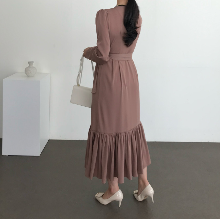 Formal Lace-up Elegant Dress Women Autumn Minimalist Fashion OL Double Breasted V-neck es Vestidos 210421