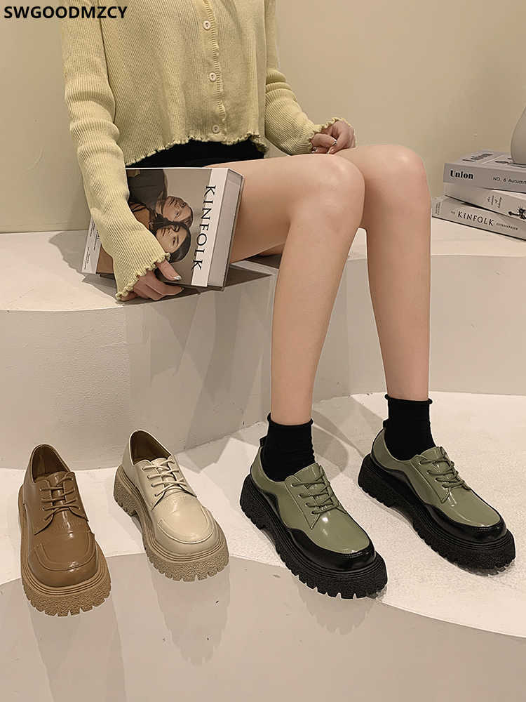 Platforms Oxford Shoes for Women 2021 Fashion Women Leather Casual Shoes Barefoot Shoes Women Chunky Heels Zapatillas De Mujer Y0907