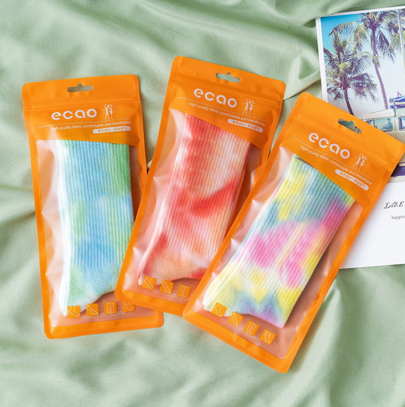 Fashion Cotton Socks Women Men Tie Dye Long Skate Socks Hip Hop Breathable Calf Length Korean Couple Basketball Socks