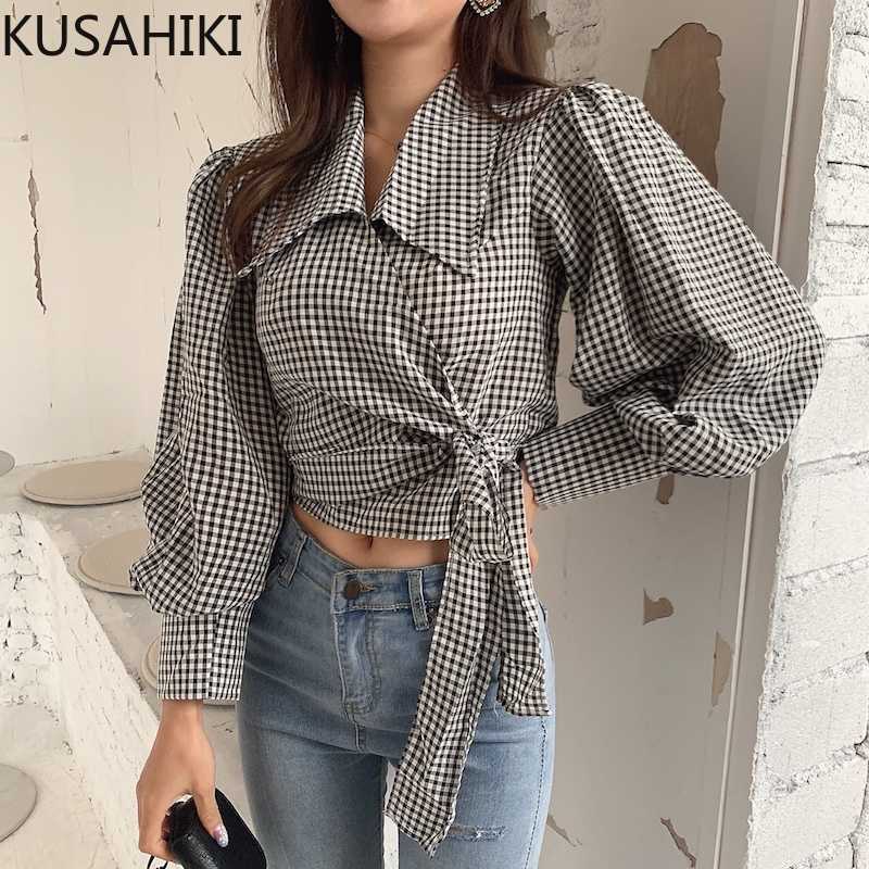 Korean Plaid Women Blouses Bow Bandage Slim Short Shirt Spring Long Sleeve Elegant Blusas Camisas Mujer 6G138 210603, Black
Korean Plaid Women Blouses Bow Bandage Slim Short Shirt Spring Long Sleeve Elegant Blusas Camisas Mujer 6G138 210603, Black