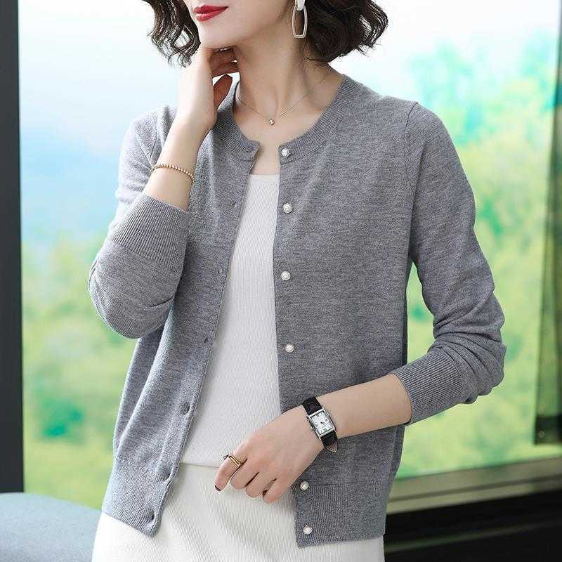 Knitting solid Cardigans Women Fashion Korean Long sleeve big Size O-neck slim sweater female casual spring black coat 210914