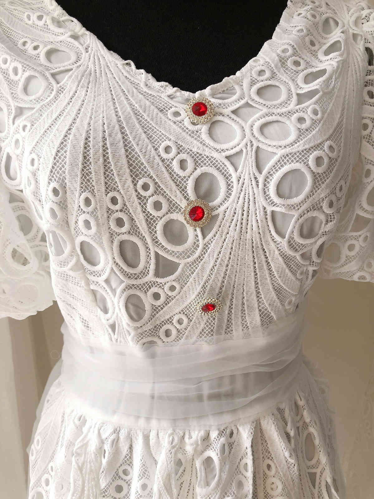 Party Puff Sleeve Vintage Princess Flower Embroidery Lace White Dress A Line Buttons Robe Longue Vestidos Largo Fiesta 210421