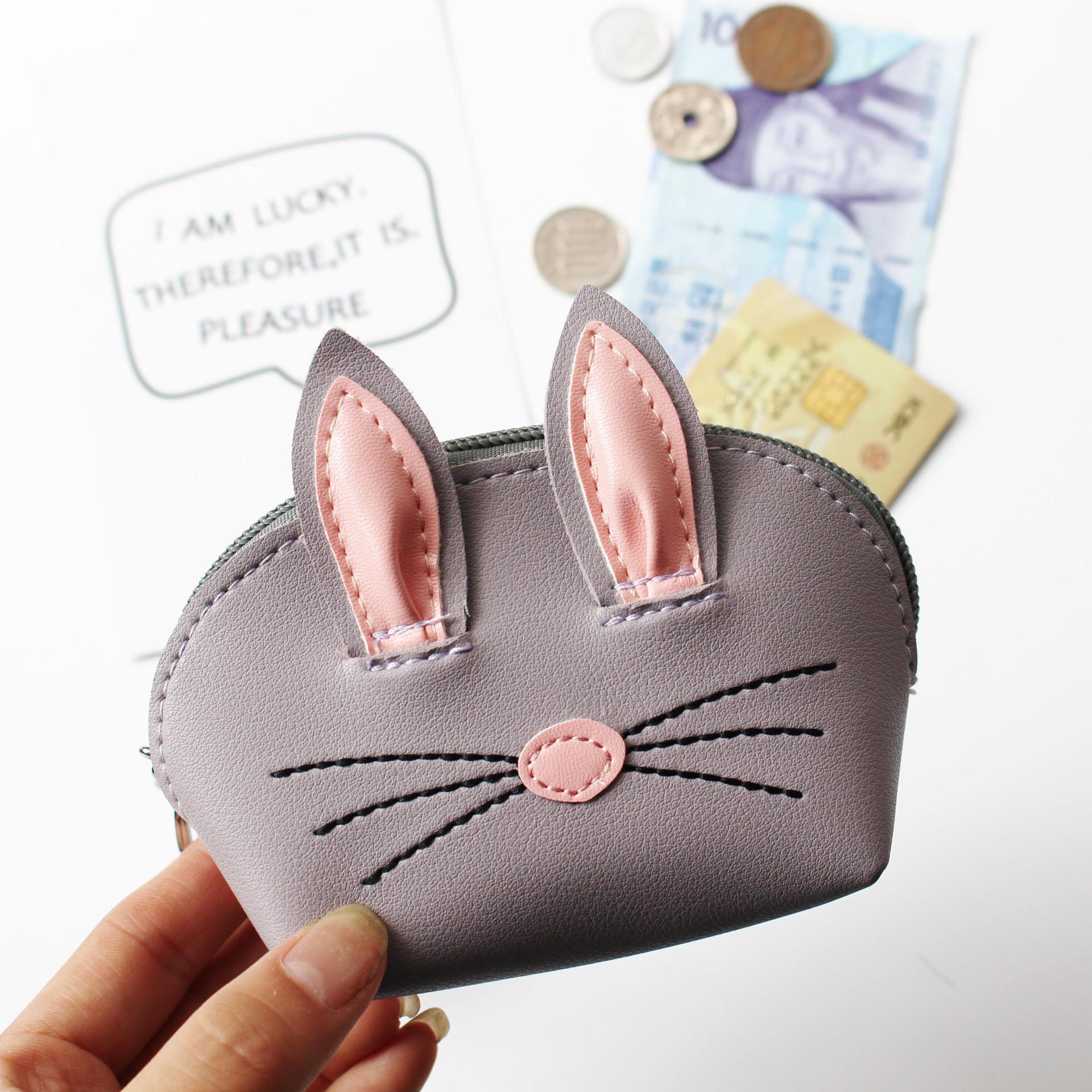 Korean Style 3D Rabbit Ear PU Leather Card Holder With Hanging Keychain Bunny Credit Card Coin Purse Holders Party