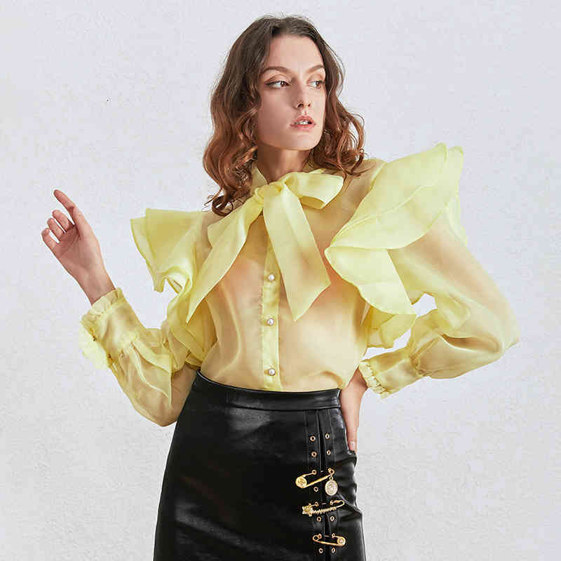 Elegant White Spring Blouse For Women Stand Collar Lantern Long Sleeve Patchwork Ruffle Casual Shirt Female Fashion 210524