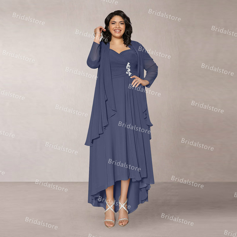 Chic Gray Two Piece Mother Of The Bride Dresses Plus Size Ankle Length Chiffon Wedding Guest Dress 2021 With Beaded Elegant Formal Prom Evening Gowns 