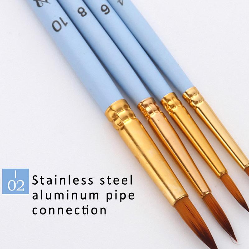 4Pcs/Set Oil Painting Brushes Wooden Handle Matte Blue Nylon Hair Artist Paint Brush Drawing Art Supplies Multi-function