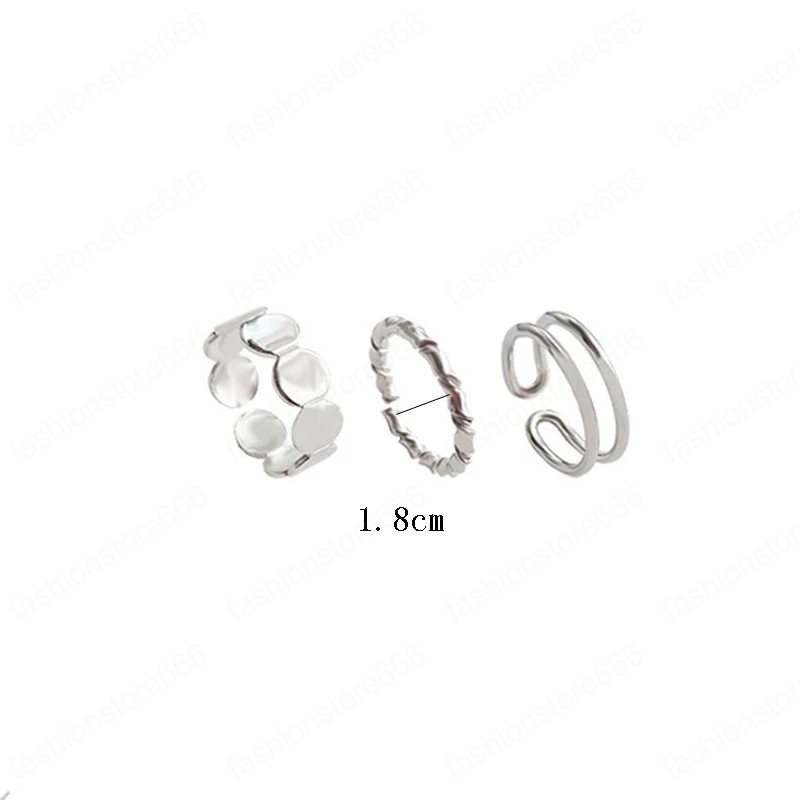 3PCS/Set Korea Punk Vintage Metal Chain Open Rings for Women Gold Silver Color Adjustable Wide Ring Set Party Jewelry Gifts
