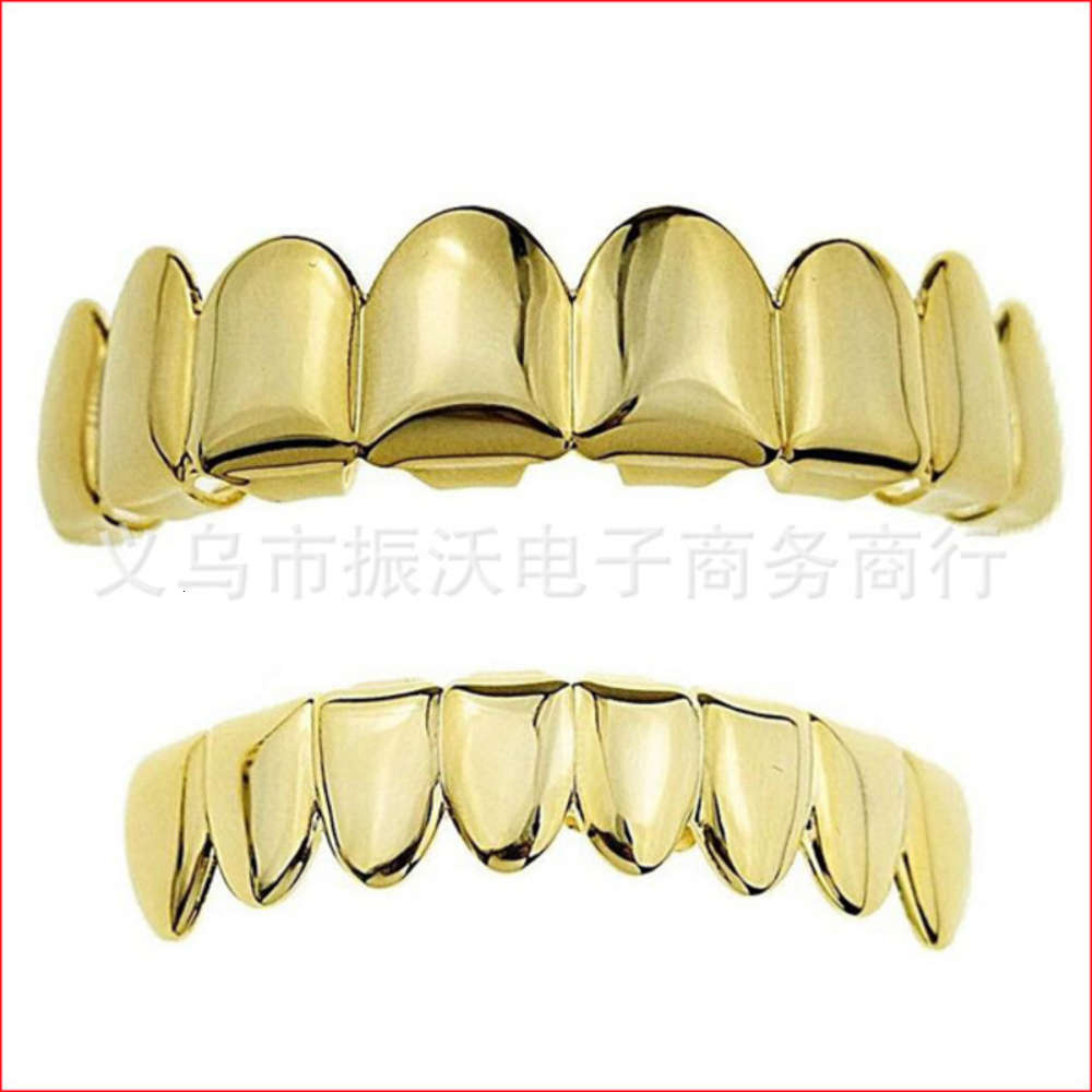 Hiphop gold upper and 8 lower grill hip hop big smooth face teeth cover