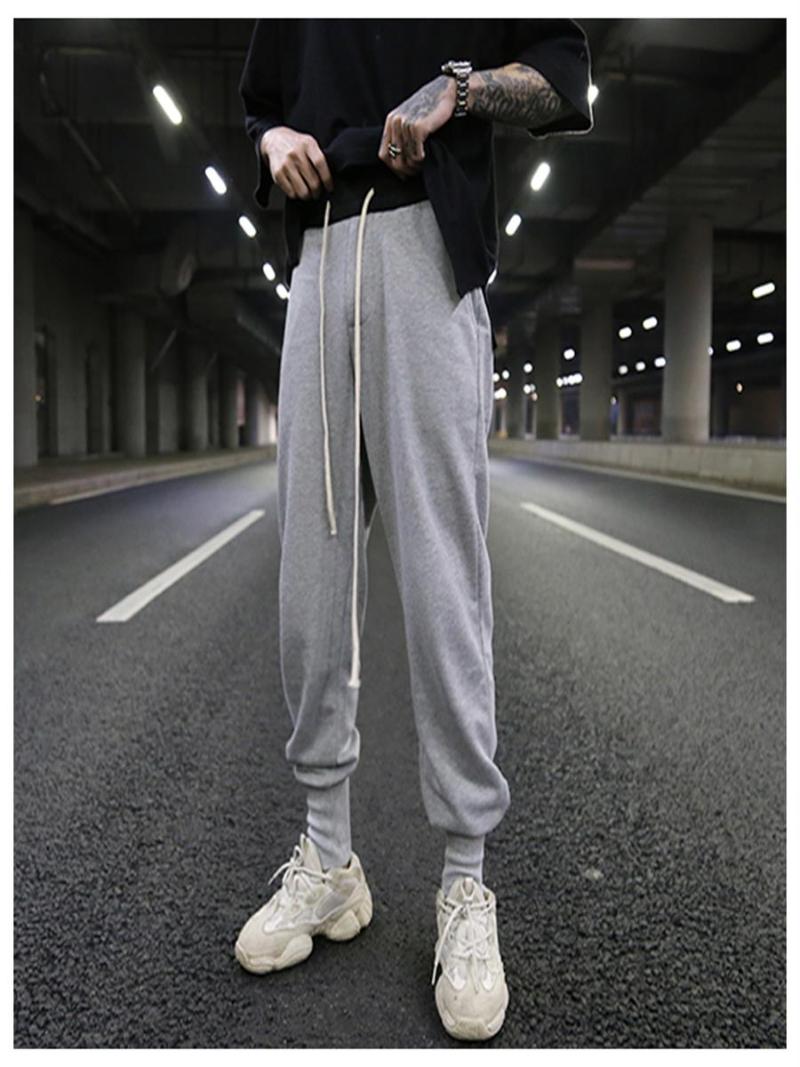 Dark Wind European And American High Street Loose Terry Cloth Ribbed Drawstring Pants Trendy All-match Casual Cotton Men's