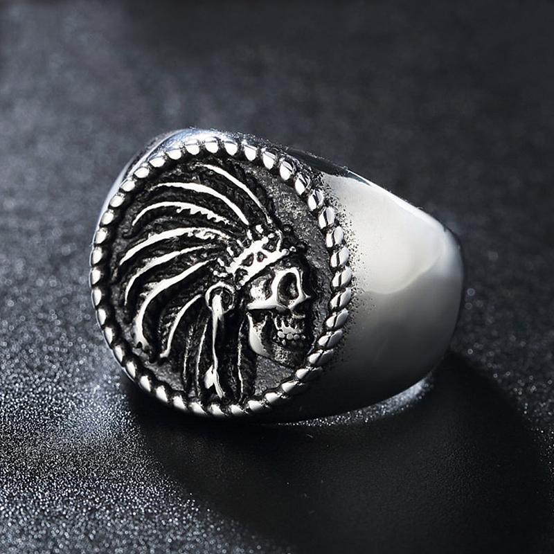 Vintage American Native Skull Ring For Men And Women Cool Tribe Warrior Stainless Steel Biker Rings Indians Jewelry Cluster