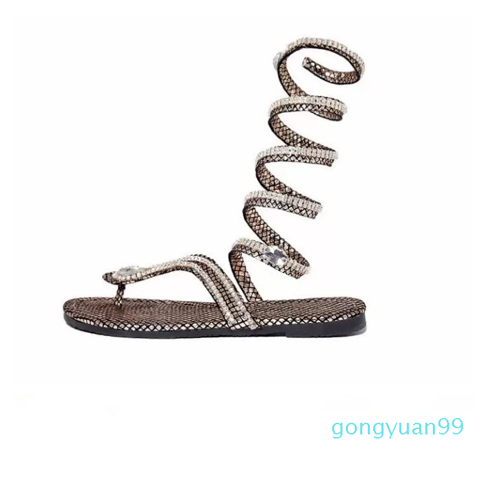 New Snake Shape Women Flat Sandals with Rhinestones Fashion Gladiator Flip Flops Girl Trendy Sandals